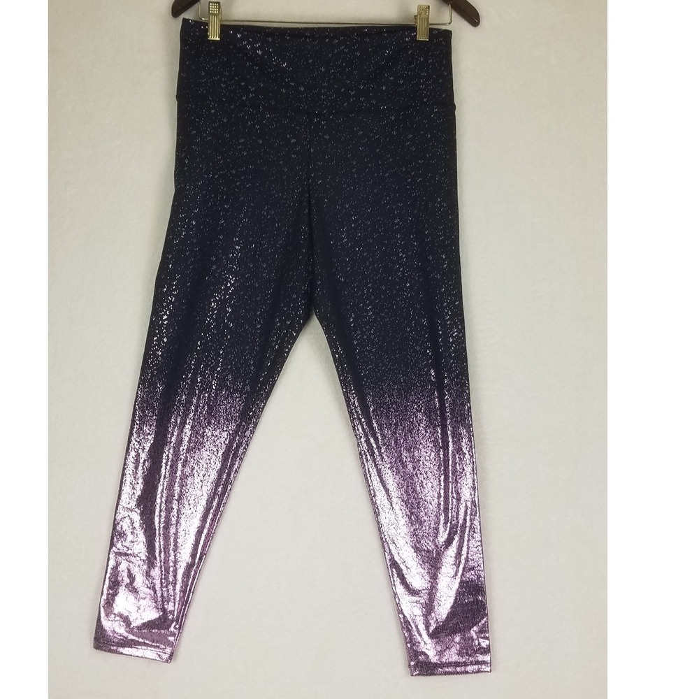 Felina Leggings Womens XL Black‎ Purple NWOT Ombre Metallic Foil Galaxy